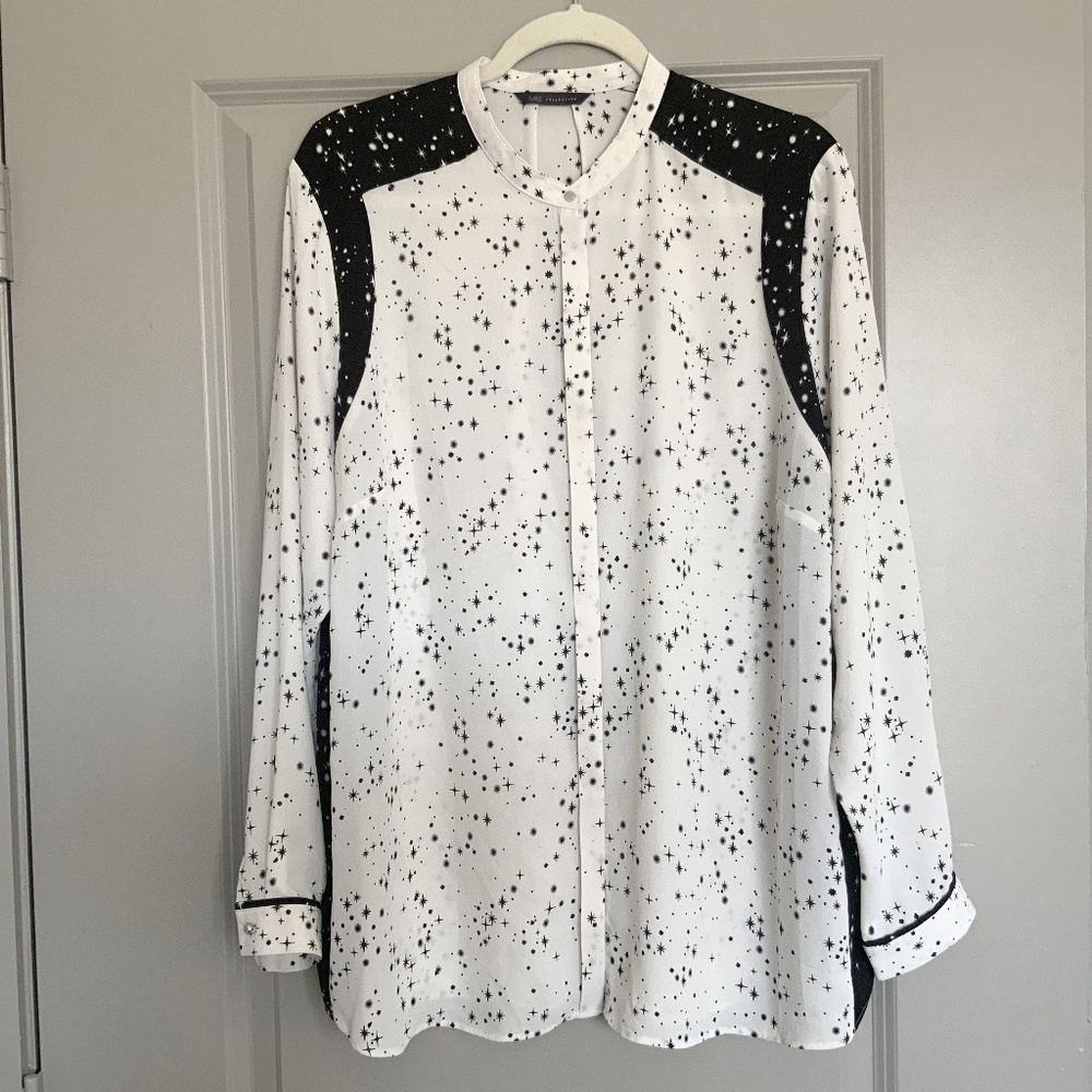 M&S Collection Women Ivory Off-white & Black Blouse Button Down Shirt UK20/EU48